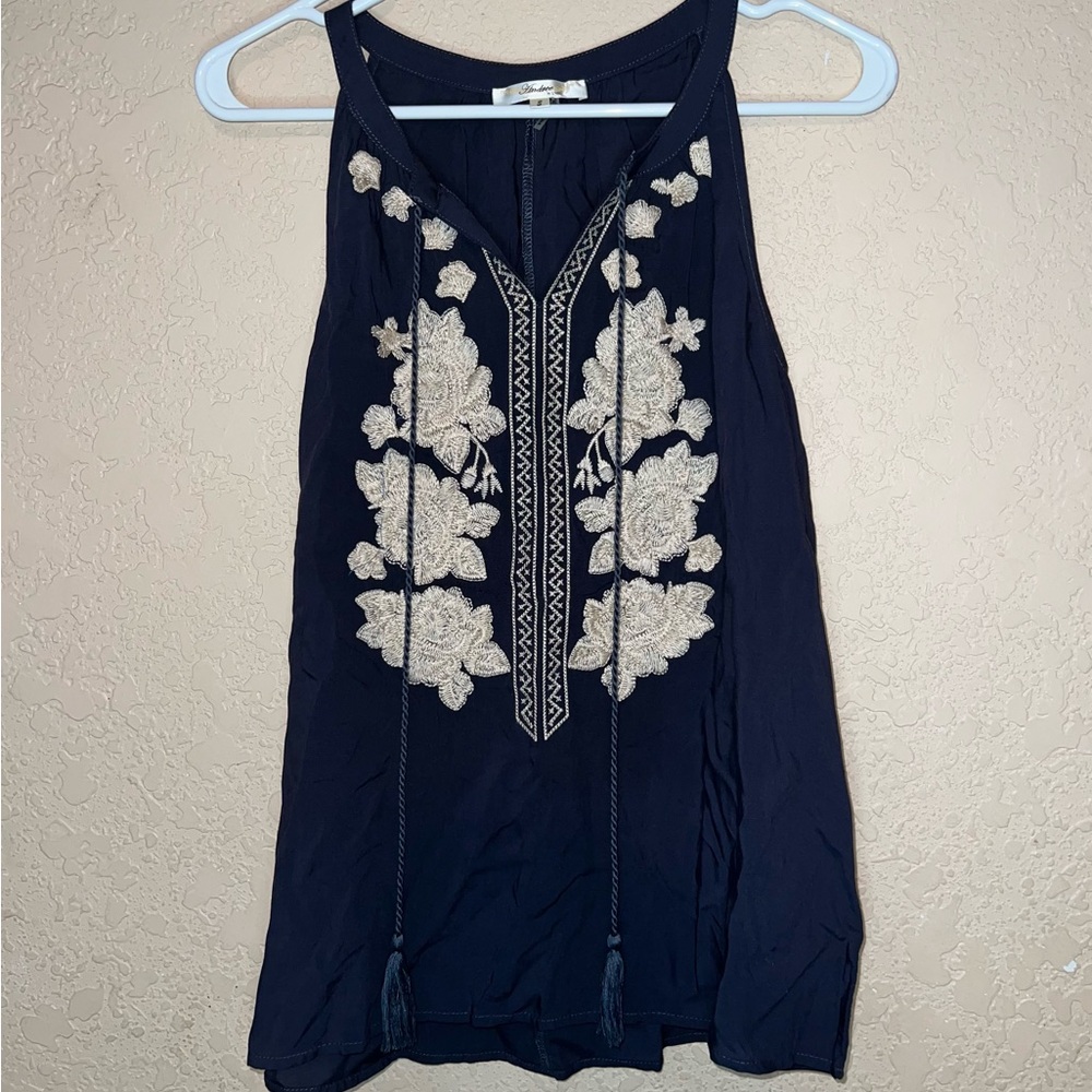 Andree by UNIT Navy Floral Embroidered Tank Top